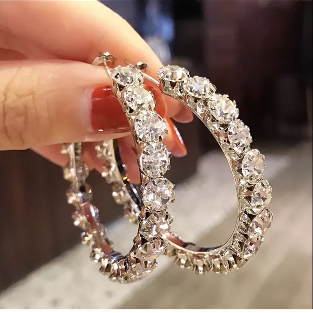 Luxury Big Diamond Round Hoop Earrings, NICE EARRINGS, CUTE EARRINGS